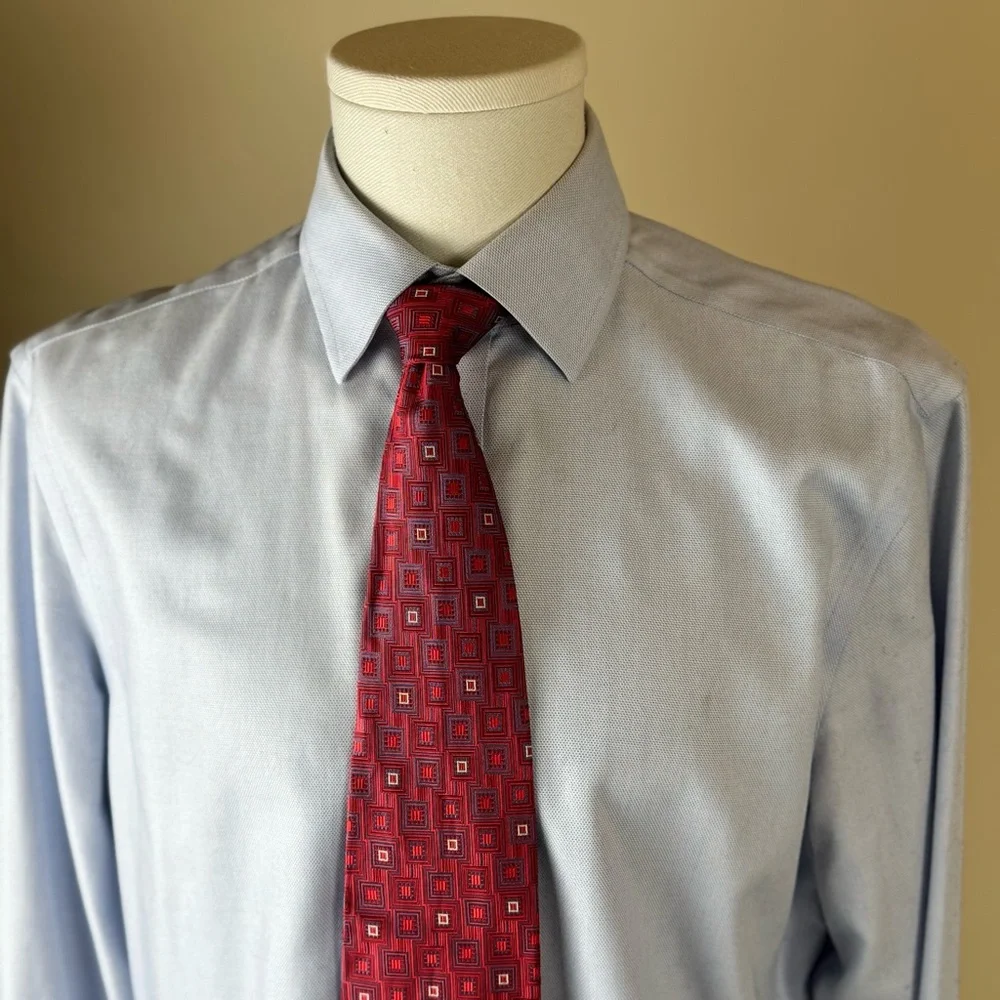 SPQR Men’s Necktie Jacquard Red and Blue 100% Silk Handmade Tie